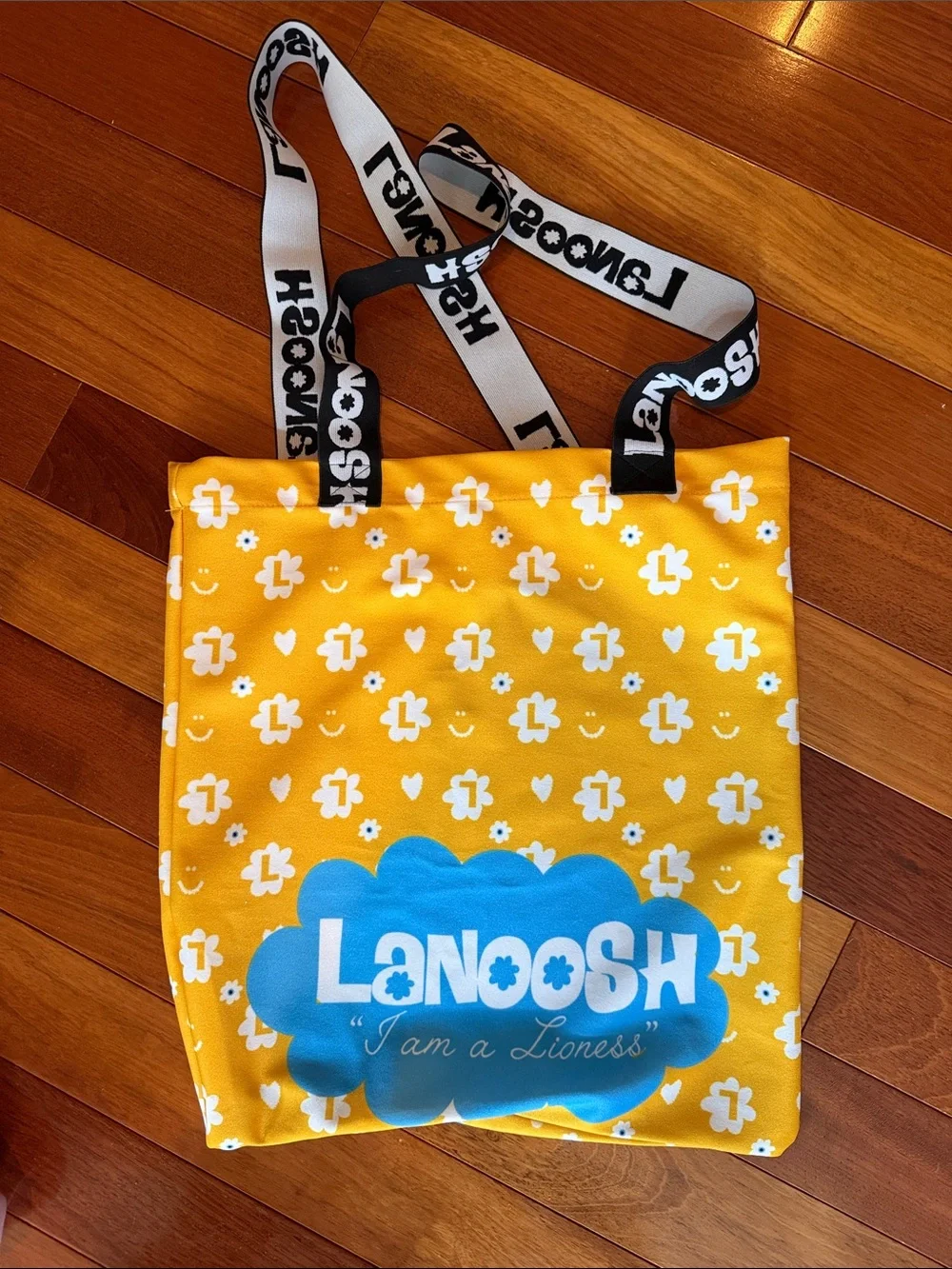 Kids Yellow Printed Tote Bag with Logo Strap